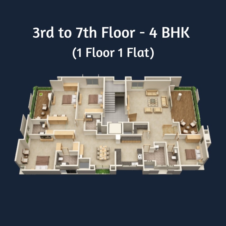 3rd to 7th Floor - 4 BHK (1 Floor 1 flat)